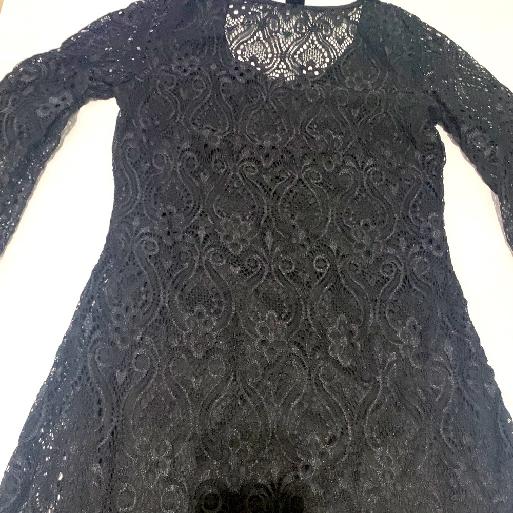 Black Lace Bell Sleeve Dress